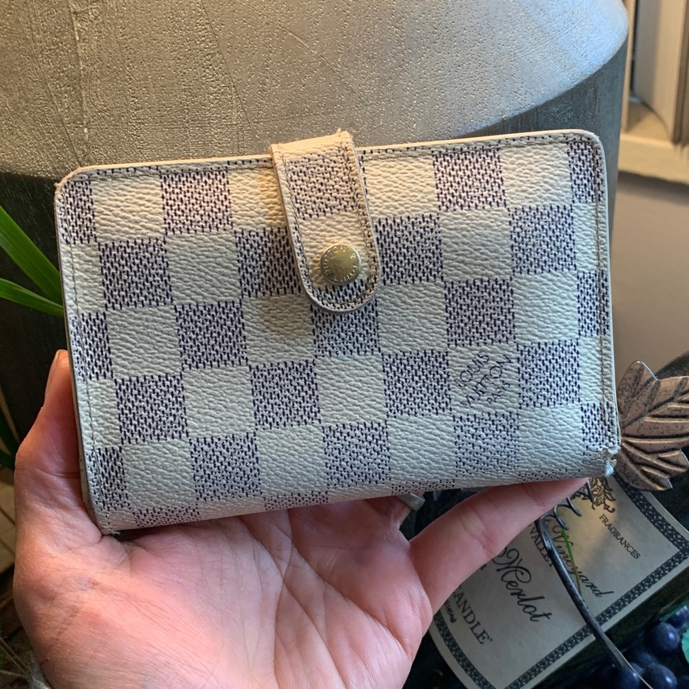 Rare🔥AUTHENTIC LOUIS VUITTON damier Azure checkers print snap kisslock wallet - Picture 1 of 16